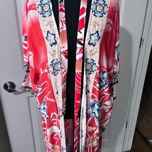Floral Kimono Robe - Red and Blue